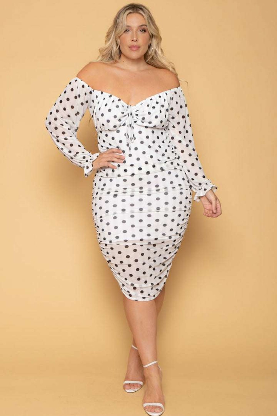 Dresses * | Curvy Sense Plus Size Carina Mesh Bodycon Dress New Arrivals White