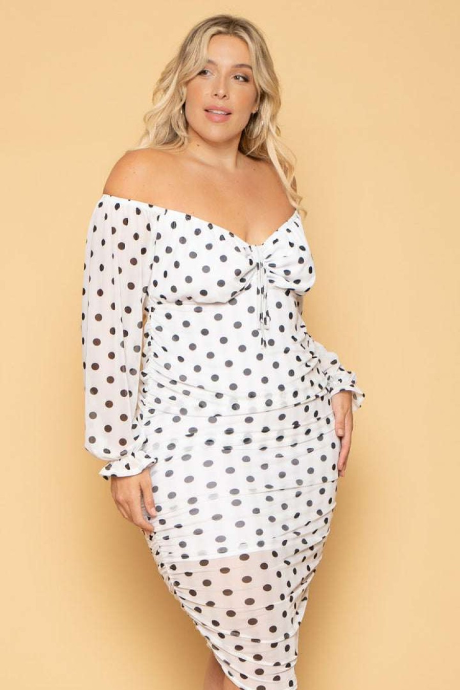 Dresses * | Curvy Sense Plus Size Carina Mesh Bodycon Dress New Arrivals White