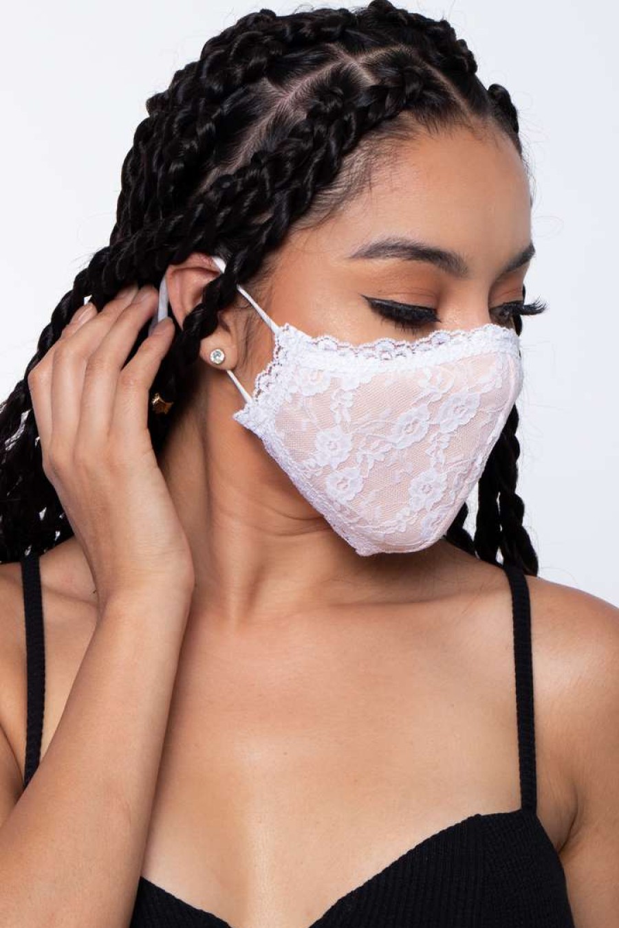 Accessories * | Curvy Sense Face Masks Washable 3-Layer Lace-Trimmed Nude Face Mask White