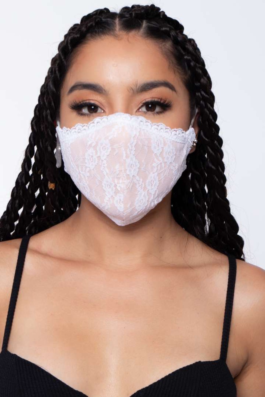 Accessories * | Curvy Sense Face Masks Washable 3-Layer Lace-Trimmed Nude Face Mask White