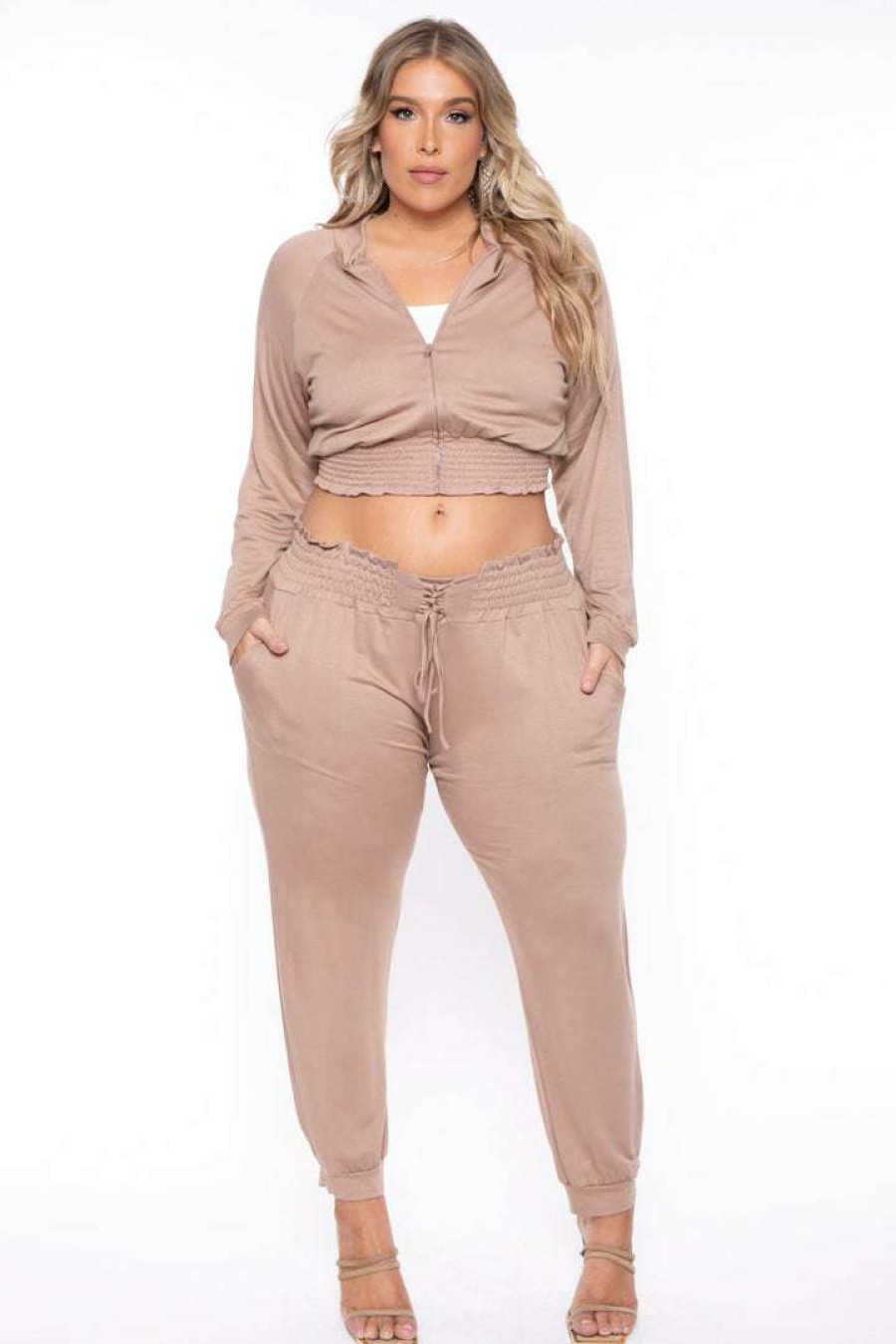 Sets * | Katy Usa Sets Plus Size Jesse Matching Jogger Set Taupe