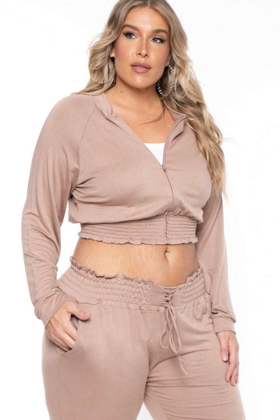 Sets * | Katy Usa Sets Plus Size Jesse Matching Jogger Set Taupe