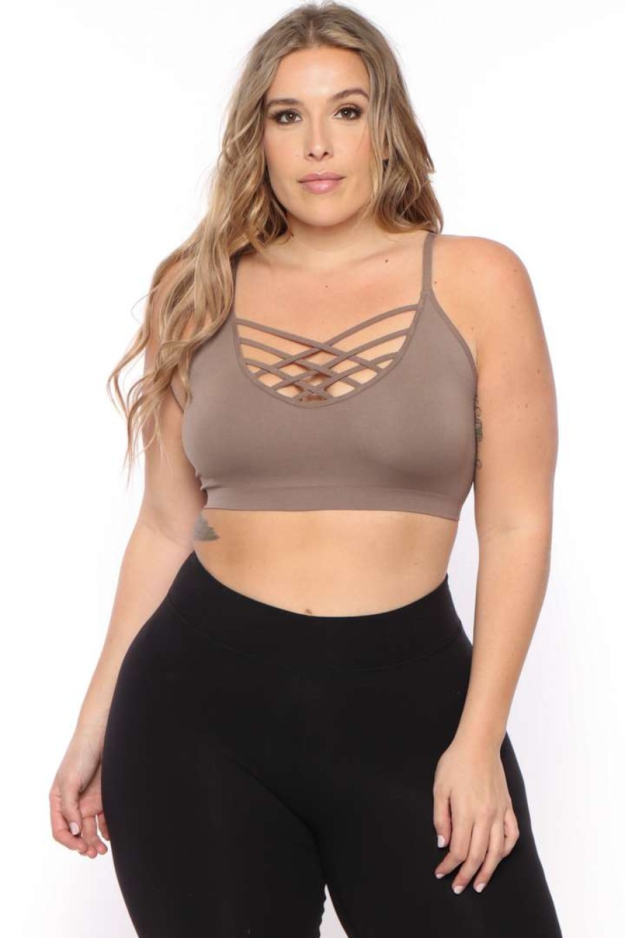 Tops * | Zenana Plus Size Caged Bralette Back In Stock Mocha