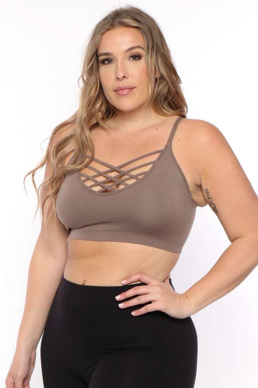 Tops * | Zenana Plus Size Caged Bralette Back In Stock Mocha