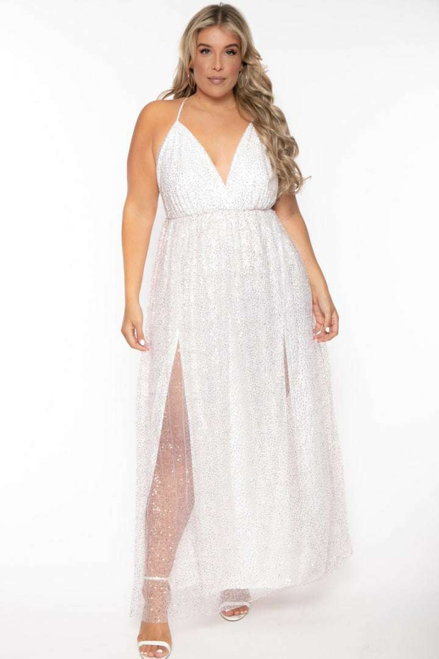 Dresses * | Symphony Plus Size Anaira Maxi Glitter Dress White