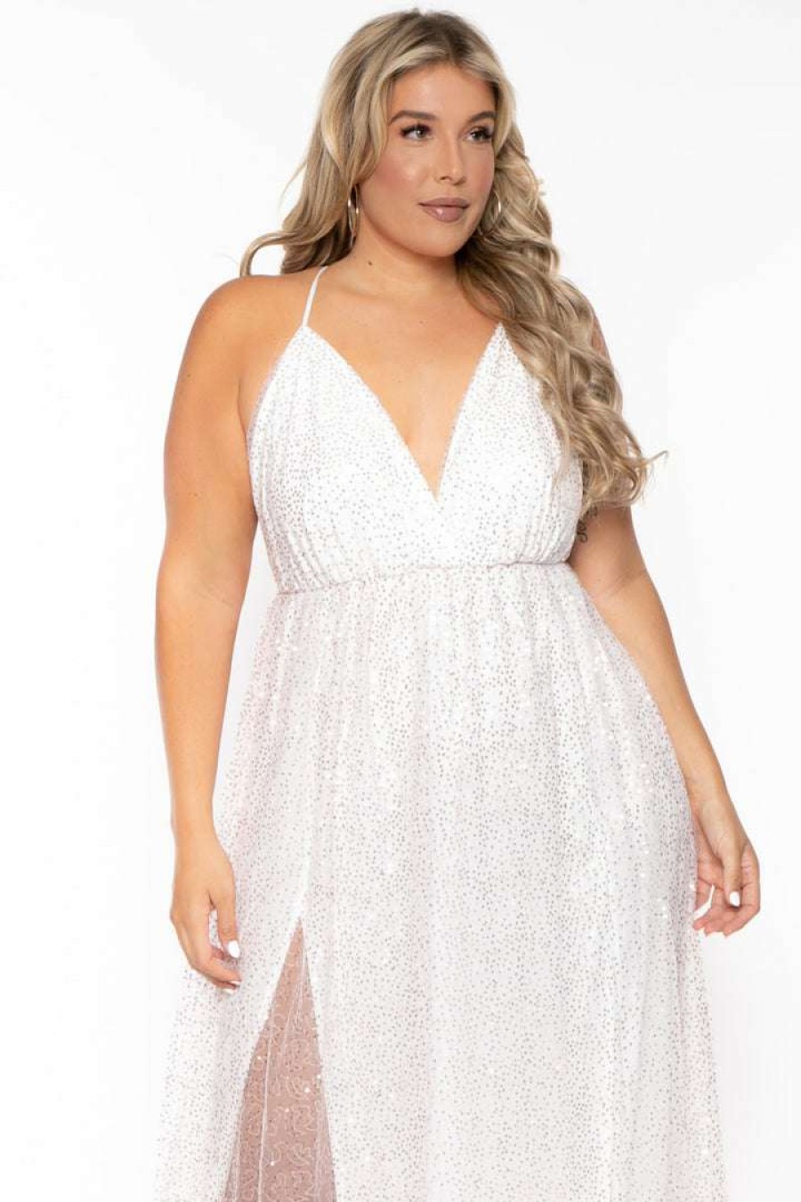 Dresses * | Symphony Plus Size Anaira Maxi Glitter Dress White