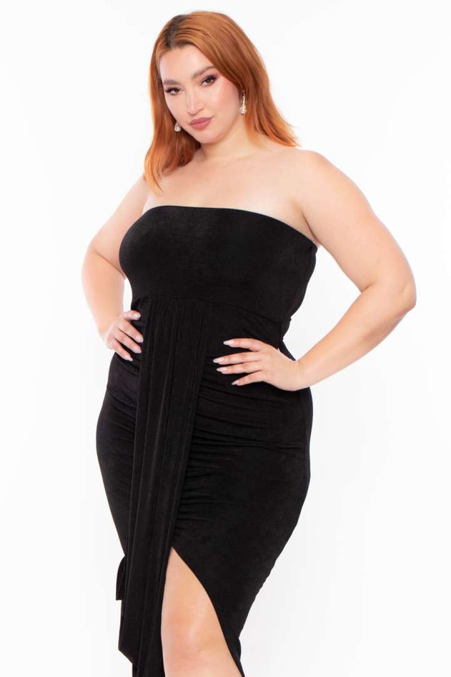 Dresses * | Curvy Sense Party Shop Plus Size Rylee Front Drape Dress Black