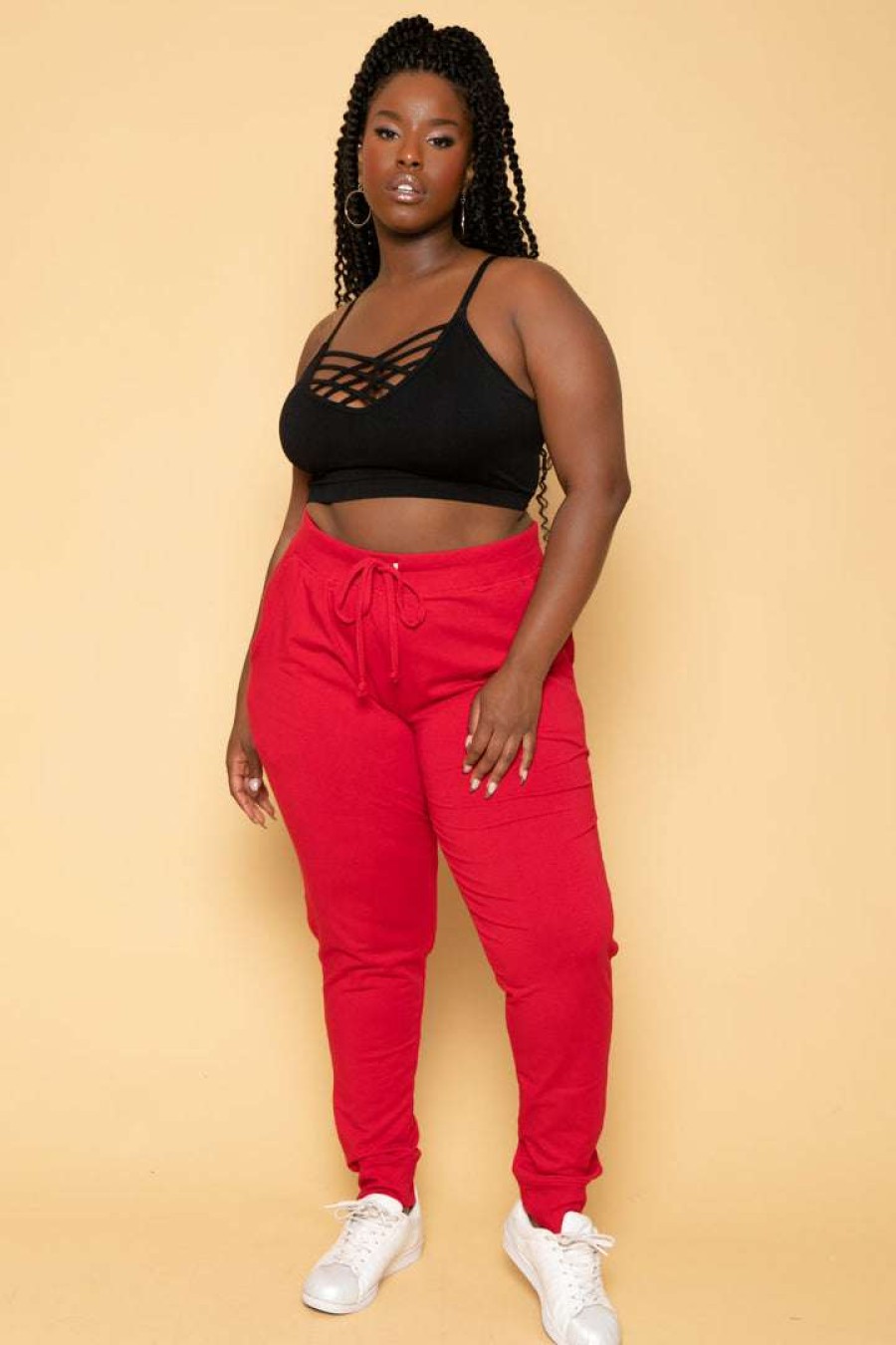 Bottoms * | Ambiance New Arrivals Plus Size Sweat Jogger Red