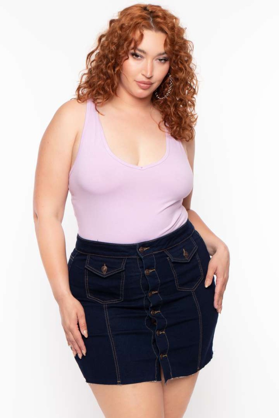 Tops * | Ambiance Plus Size V-Neck Bodysuit Tops Lavender