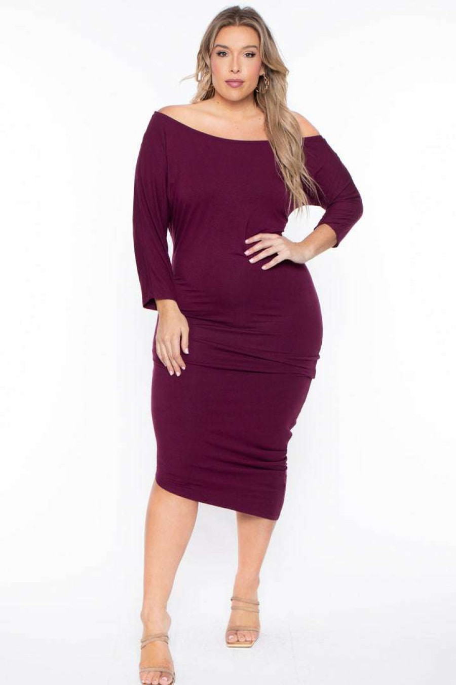 Dresses * | Curvy Sense Plus Size Asymmetric Knit Dress Dresses Burgundy