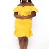 Dresses * | Curvy Sense New Arrivals Plus Size Amika Ruffle Hem Dress Yellow