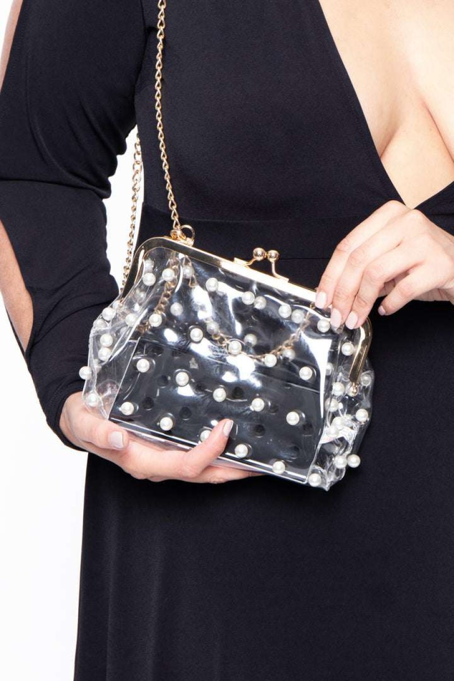 Accessories * | Impulse Glasgow Vinyl & Pearls Crossbody Bag Clear