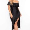 Dresses * | Curvy Sense Back In Stock Plus Size Samba Frill Bodycon Dress Black