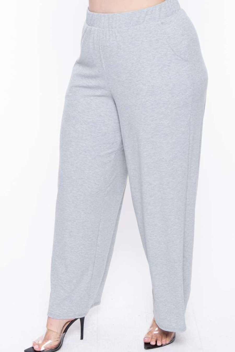 Sets * | Curvy Sense Essential Mix Plus Size Essential Ribbed Flare Pants -Heather Gray Heather Grey