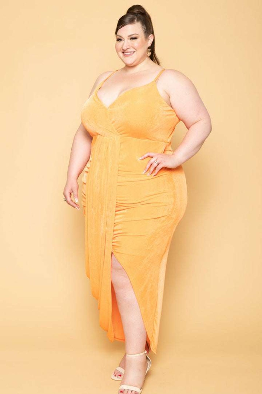 Dresses * | Curvy Sense Plus Size Sunkissed Slinky Bodycon Dress Orange