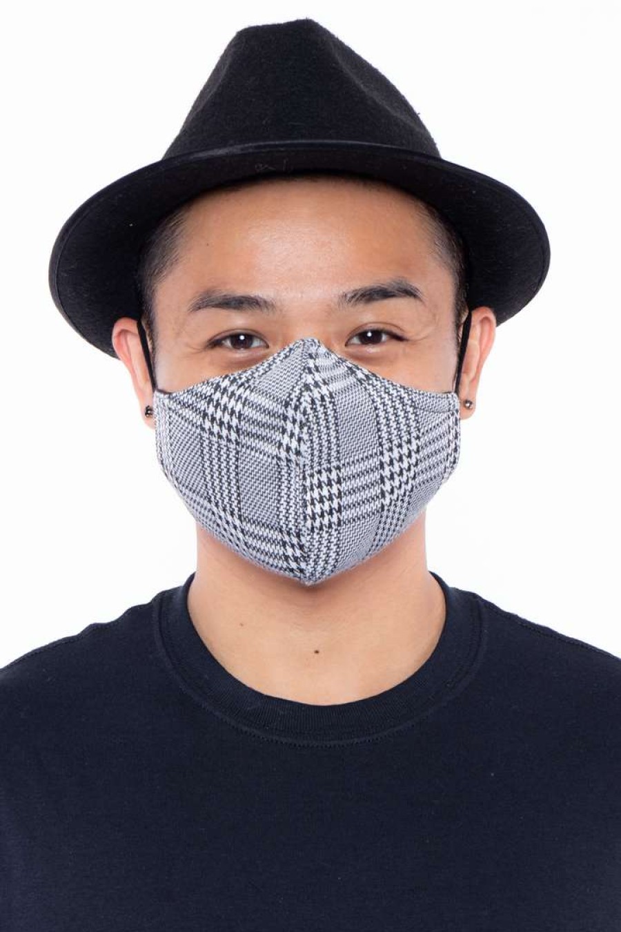 Accessories * | Curvy Sense Face Masks Washable Fitted & Adjustable Woven Face Mask Gingham Black