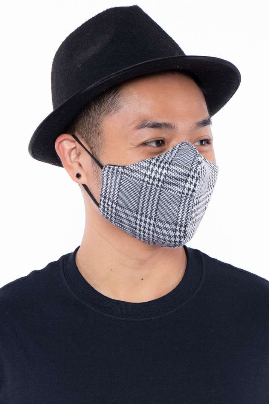 Accessories * | Curvy Sense Face Masks Washable Fitted & Adjustable Woven Face Mask Gingham Black