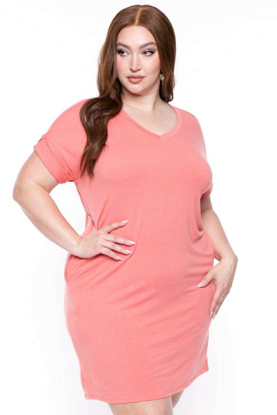 Dresses * | Zenana New Arrivals Plus Size Basic T-Shirt Dress Coral