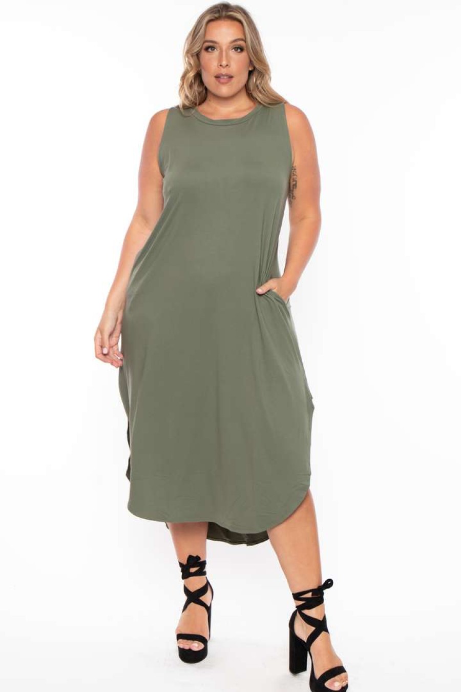 Dresses * | Zenana Plus Size Tank Maxi T-Shirt Dress Dresses Olive