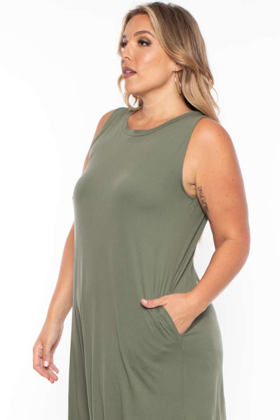 Dresses * | Zenana Plus Size Tank Maxi T-Shirt Dress Dresses Olive