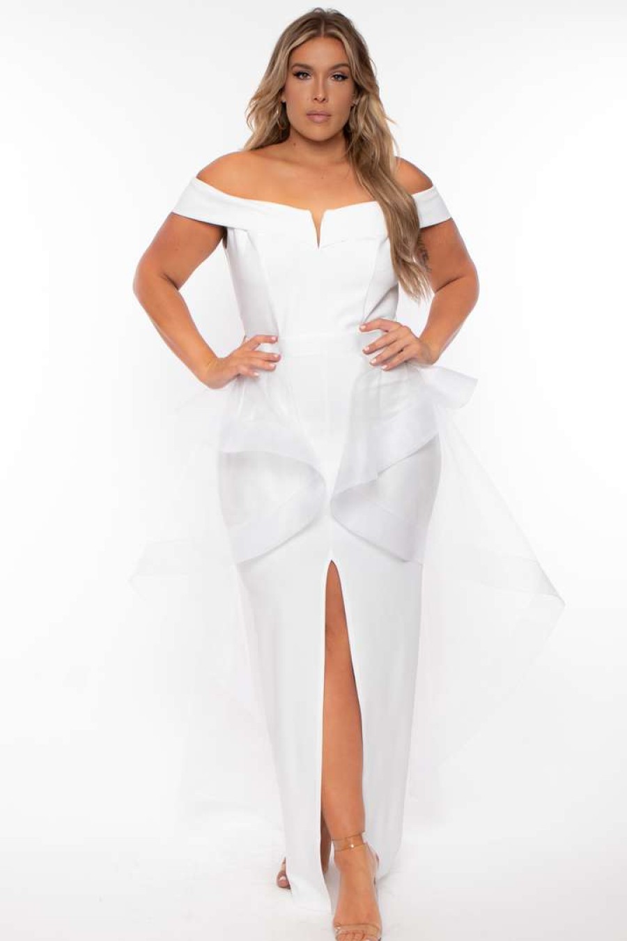 Dresses * | Symphony Party Shop Plus Size Clara Off The Shoulder Tulle Dress White