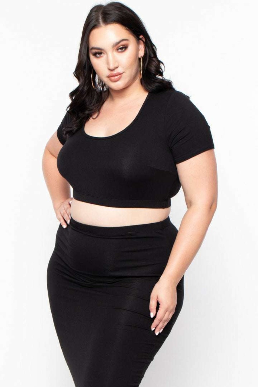 Sets * | Curvy Sense Little Styles Plus Size Carmen Top & Skirt Matching Set Black