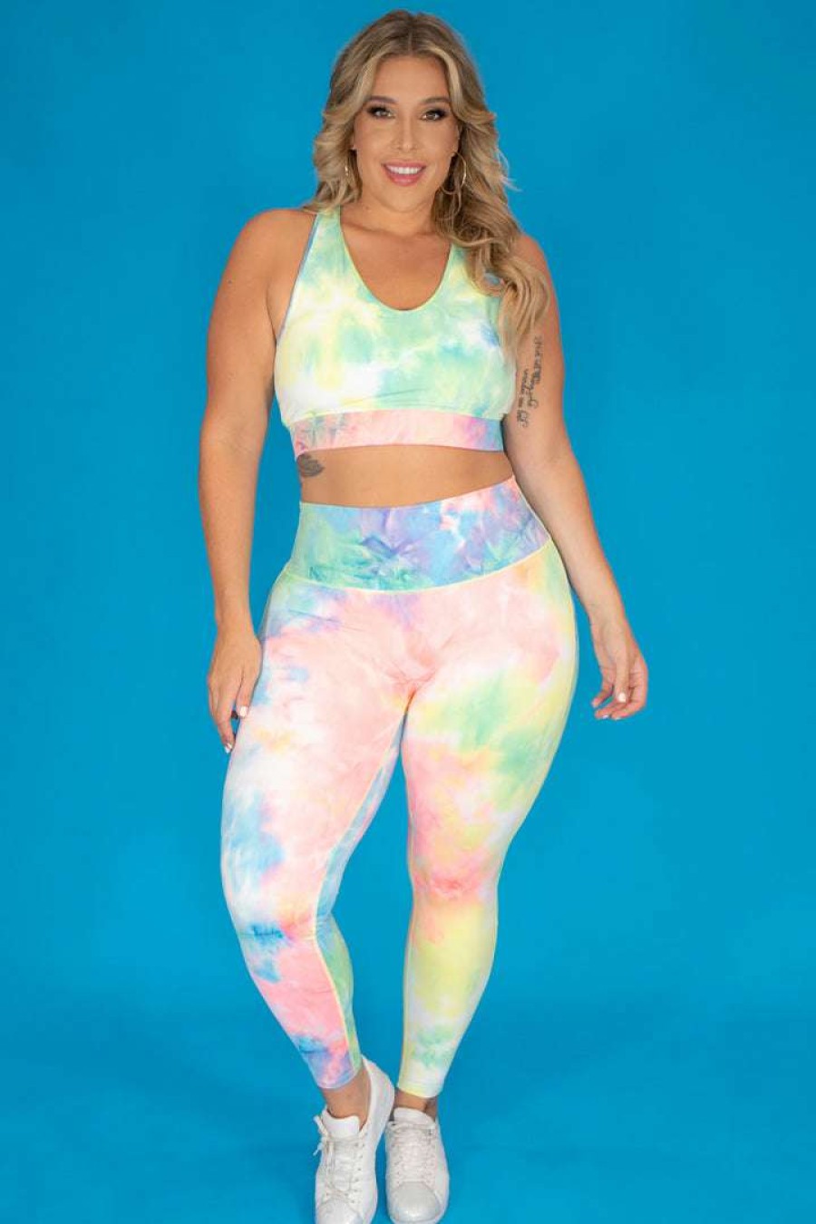 Sets * | Zenana Plus Size Terri Tie Dye Legging Set New Arrivals Neon Green