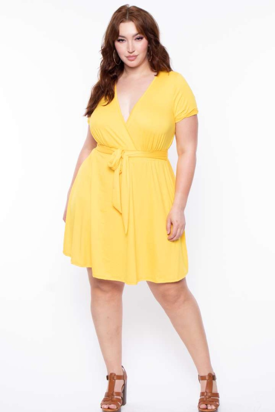 Dresses * | Curvy Sense Dresses Plus Size Lucy Flare Dress Yellow