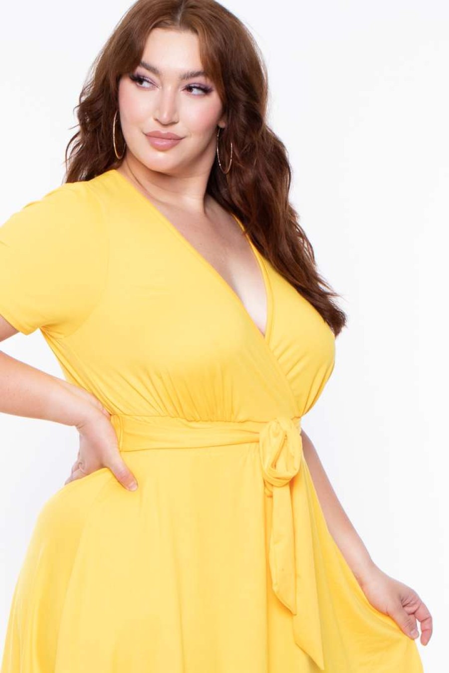 Dresses * | Curvy Sense Dresses Plus Size Lucy Flare Dress Yellow