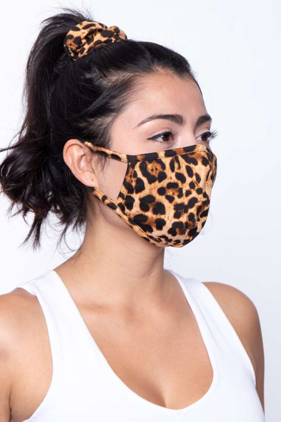 Sets * | Curvy Sense Sets Washable Face Mask & Scrunchie Set Leopard