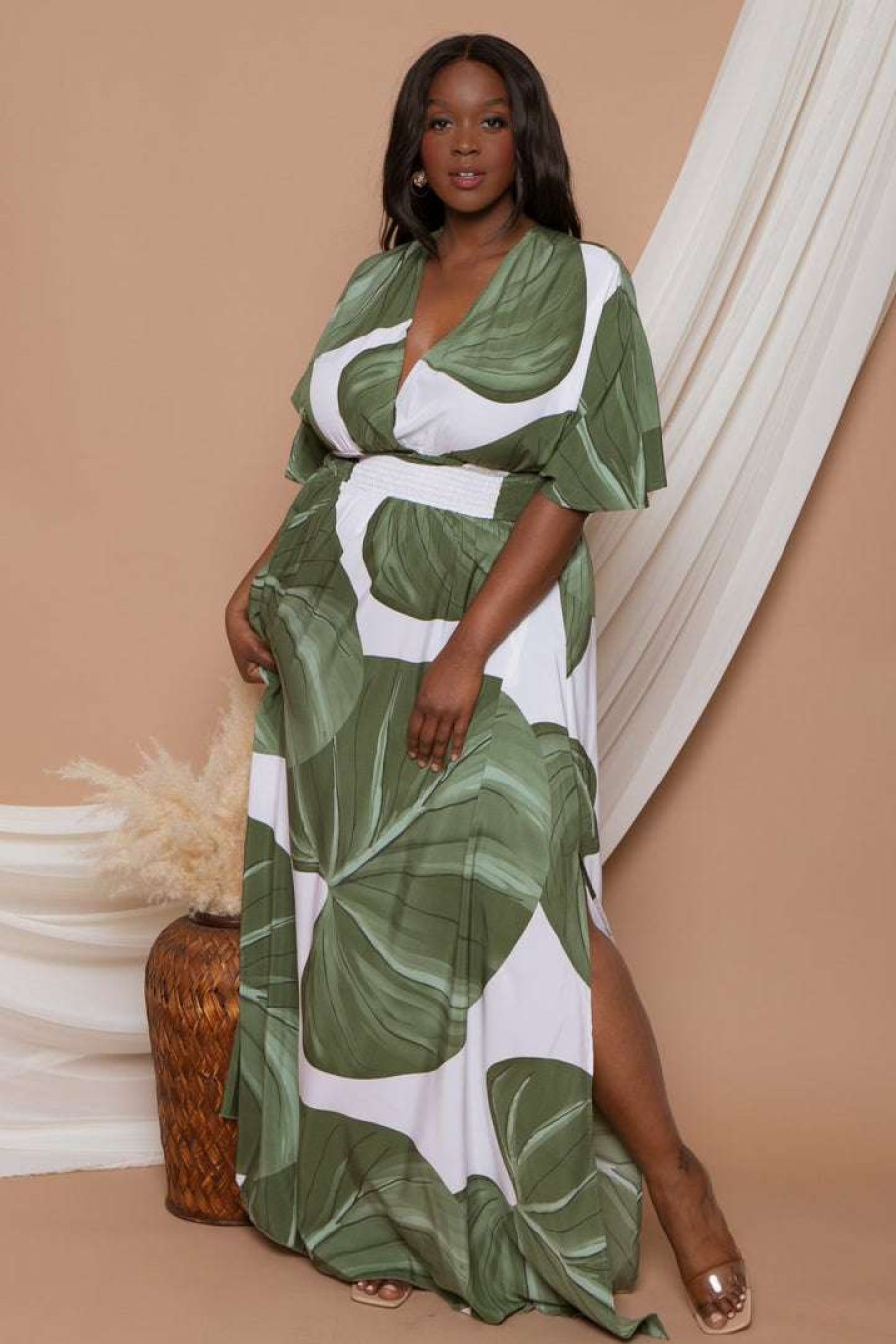 Dresses * | Ricarica Plus Size Kalea Tropical Maxi Dress Green