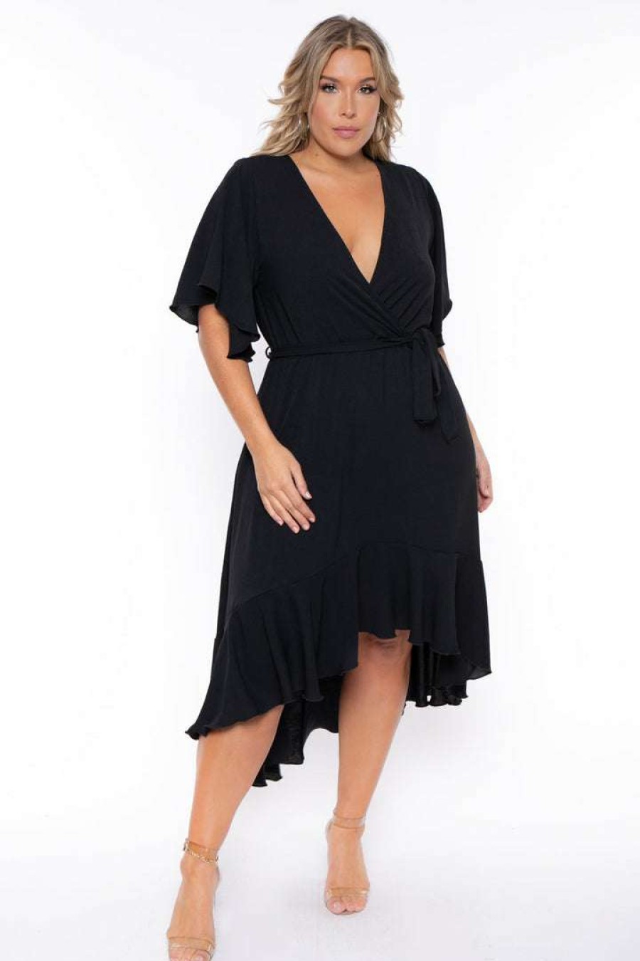 Dresses * | Bluebell Back In Stock Plus Size Tati Surplice Ruffle Dress Black