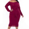 Dresses * | Curvy Sense Dresses Plus Size Vivien Asymmetric Off The Shoulder Dress Burgundy