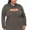 Sets * | Curvy Sense Plus Size Essential Cut Out Hoodie Olive