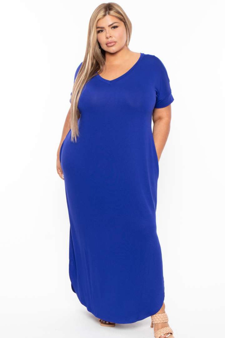 Dresses * | Zenana Plus Size Maxi T-Shirt Dress Bright Blue