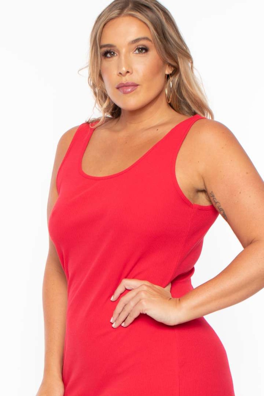 Dresses * | Ambiance Dresses Plus Size Roberta Rib Tank Bodycon Dress Red