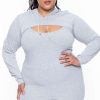 Sets * | Curvy Sense Plus Size Essential Cut Out Hoodie Essential Mix Heather Grey