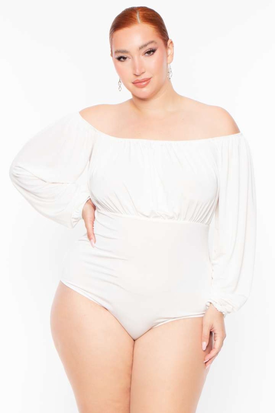 Tops * | Curvy Sense Plus Size Kalia Bodysuit White