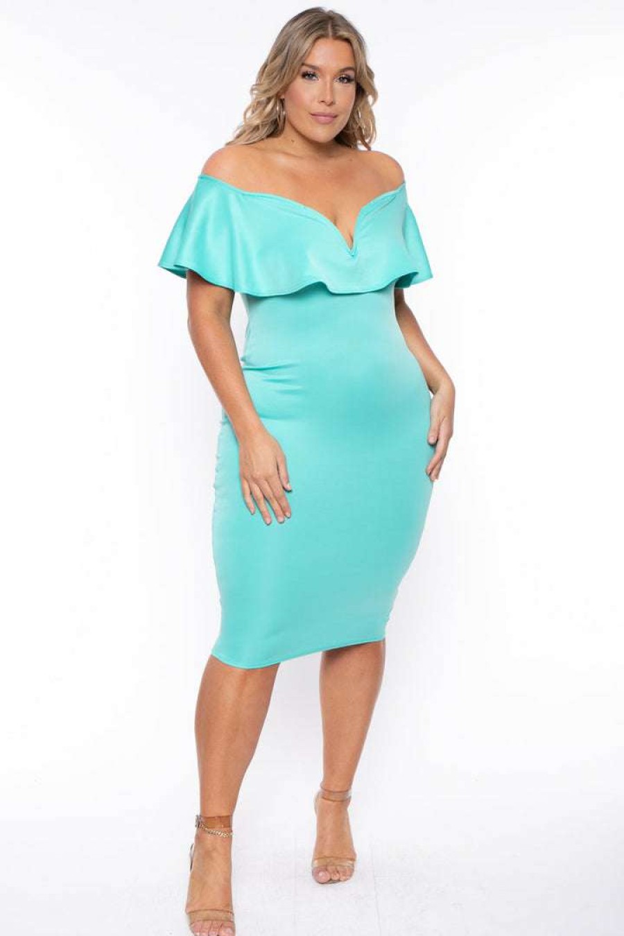 Dresses * | Curvy Sense Plus Size Evelyn Bodycon Dress Mint