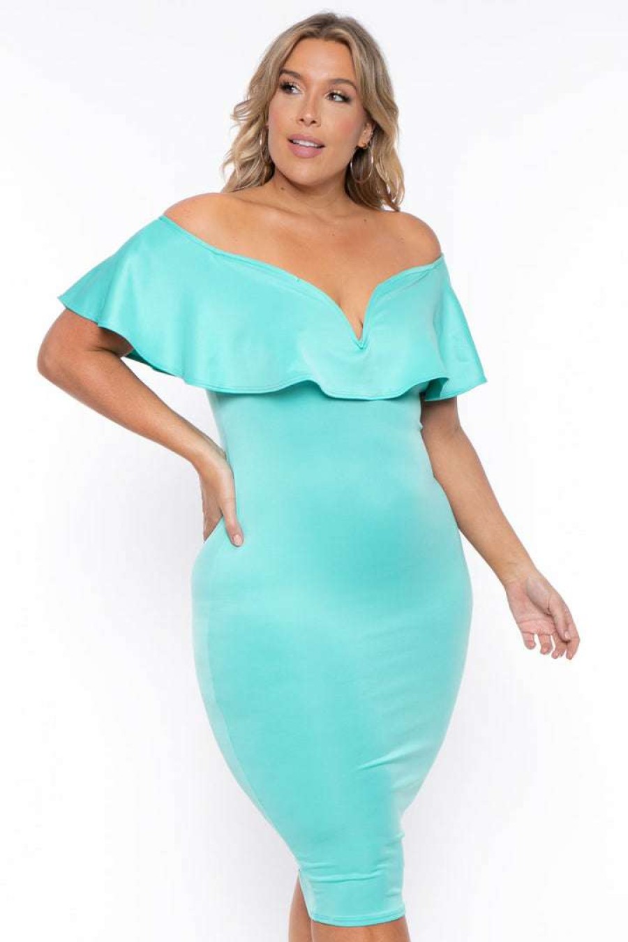 Dresses * | Curvy Sense Plus Size Evelyn Bodycon Dress Mint