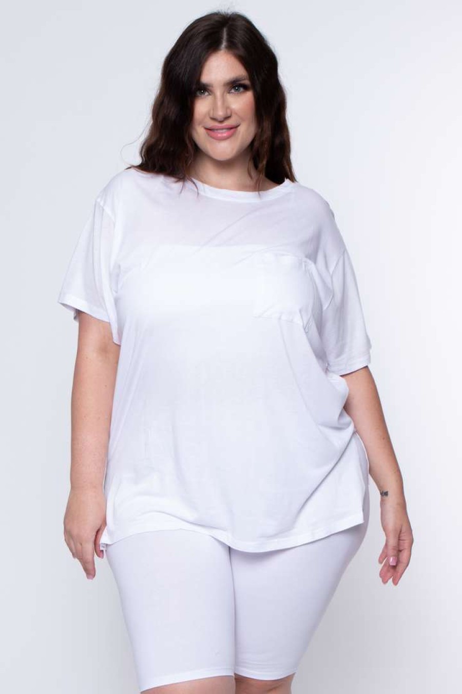 Sets * | Ambiance Plus Size Tee And Biker Short Set White