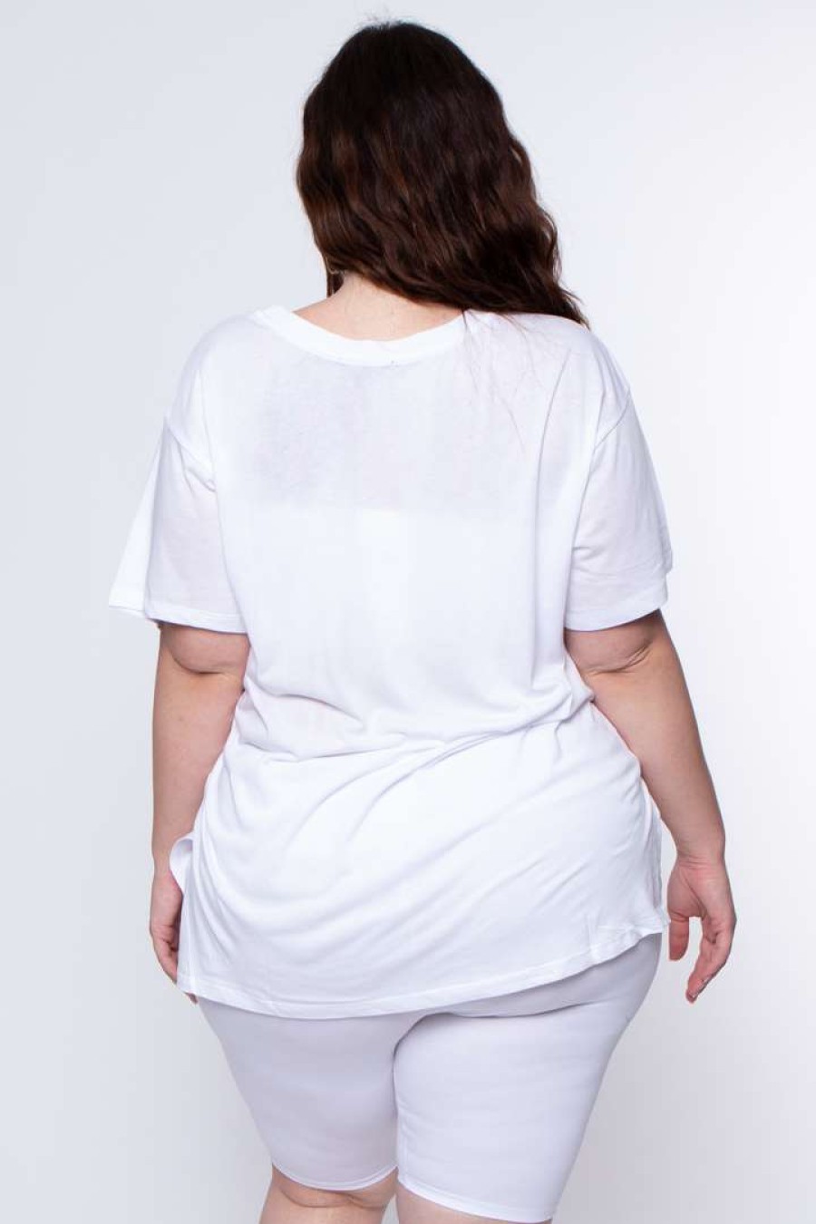 Sets * | Ambiance Plus Size Tee And Biker Short Set White