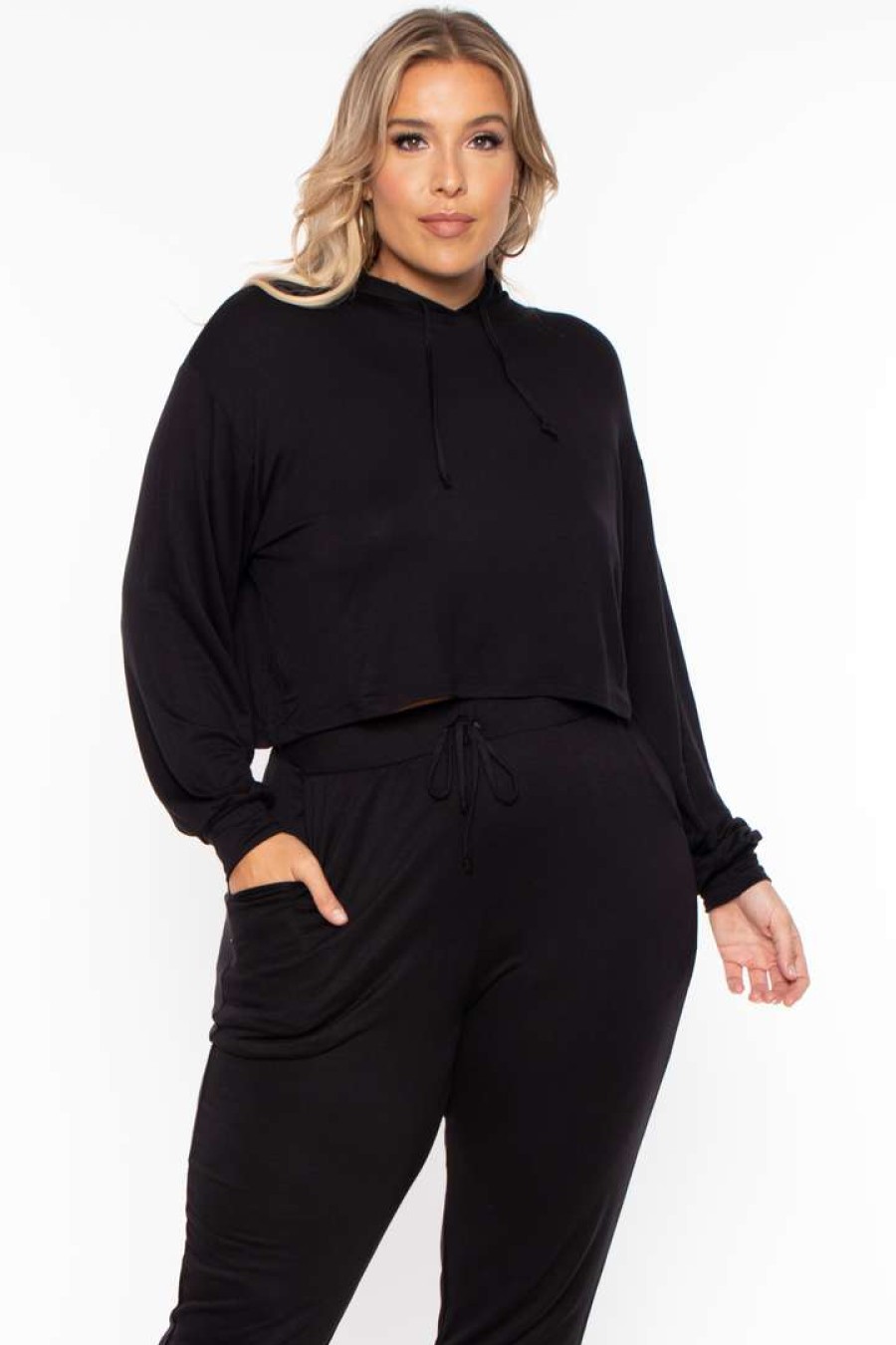 Sets * | Curvy Sense Plus Size Rachel Hoodie & Jogger Set Matching Sets Black