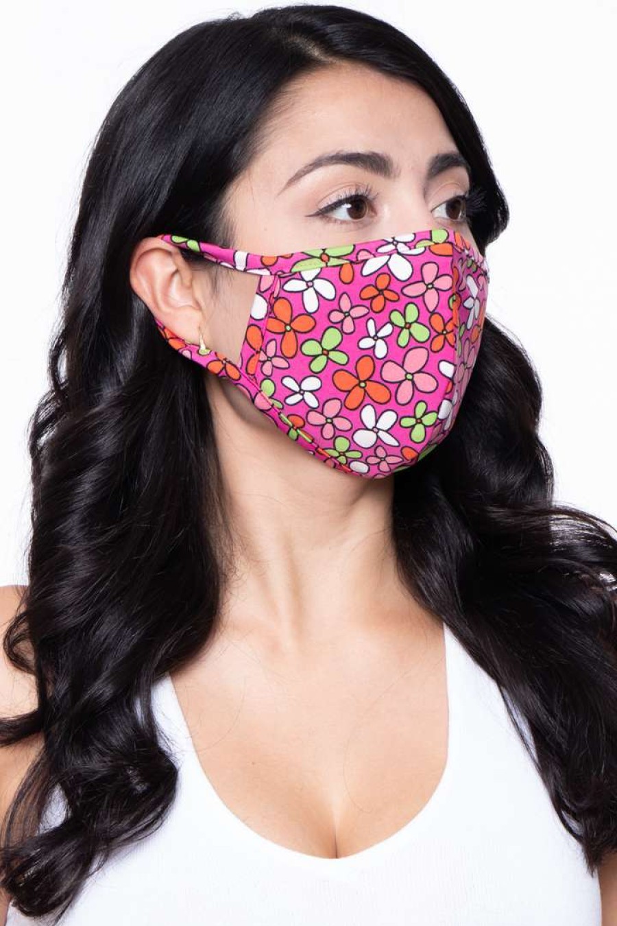 Accessories * | Curvy Sense Face Masks Washable & Reusable Face Mask Cute Flower Flower Fuschia