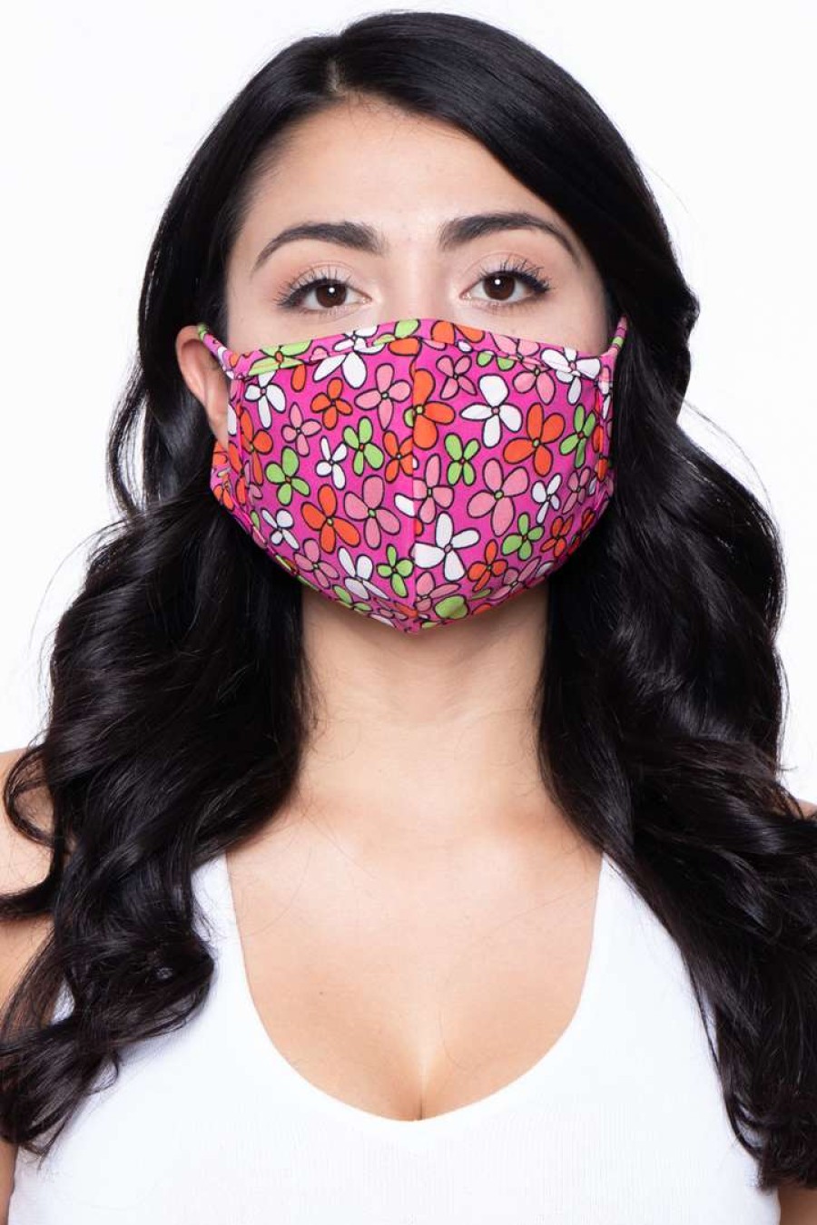 Accessories * | Curvy Sense Face Masks Washable & Reusable Face Mask Cute Flower Flower Fuschia