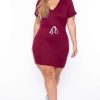 Dresses * | Curvy Sense Plus Size Sporty Varsity Stripe Hoodie Dress Burgundy