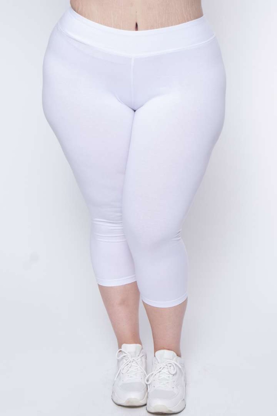 Bottoms * | Uni Active Mopas Plus Size High Waist Capri Leggings White