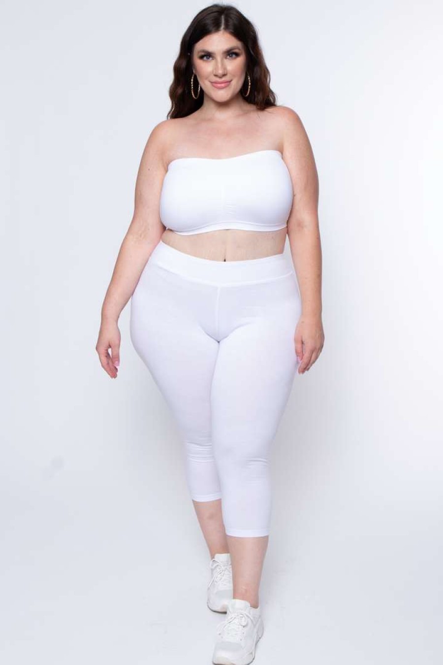 Bottoms * | Uni Active Mopas Plus Size High Waist Capri Leggings White