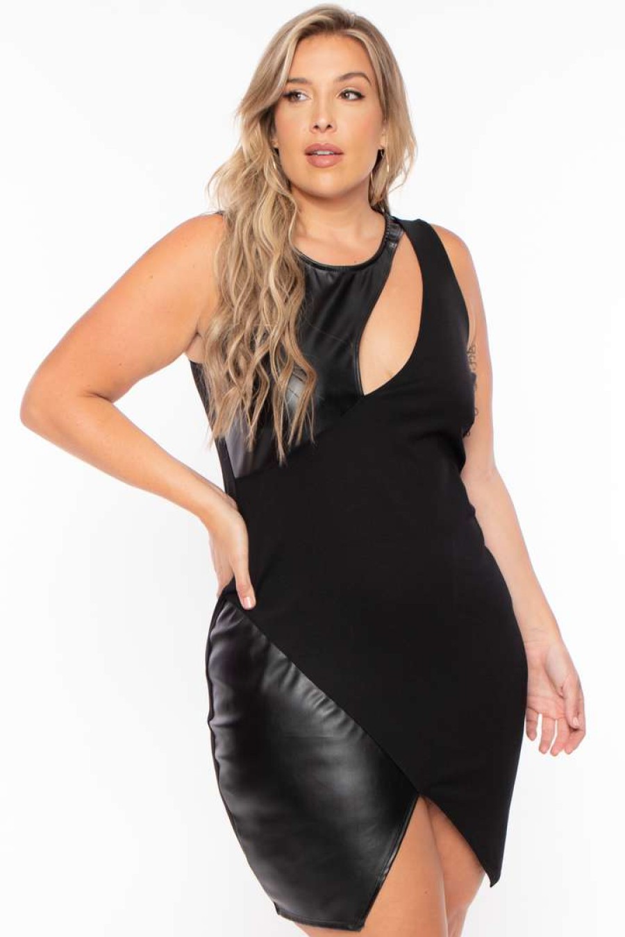 Dresses * | Curvy Sense Plus Size Peekaboo Cocktail Dress Back In Stock Black