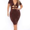 Dresses * | Curvy Sense Plus Size Ada Slinky Bodycon Dress Brown